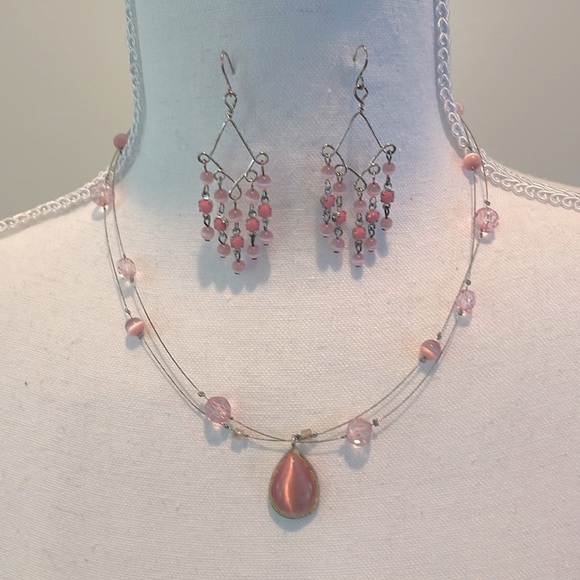 Two Piece Pink Necklace & Earrings Set - Picture 1 of 4